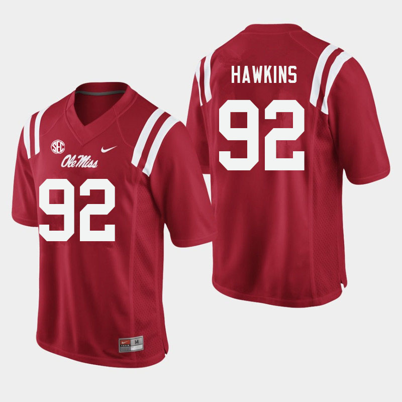 Men #92 JJ Hawkins Ole Miss Rebels College Football Jerseys Sale-Red